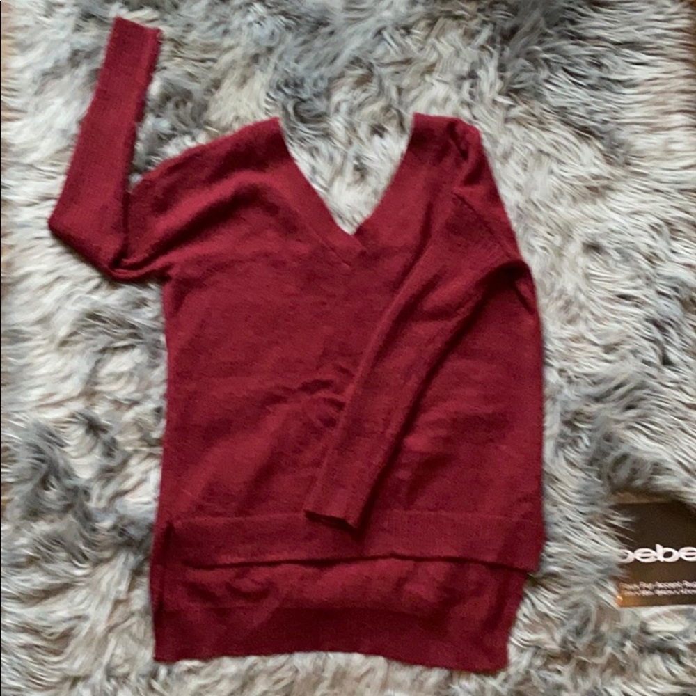 V-neck burgundy sweater